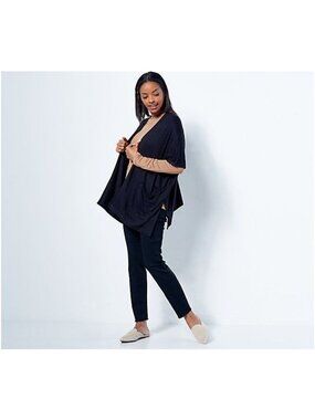 Susan Graver Weekend Jersey Knit Relaxed Cardigan in Black - Sz XS